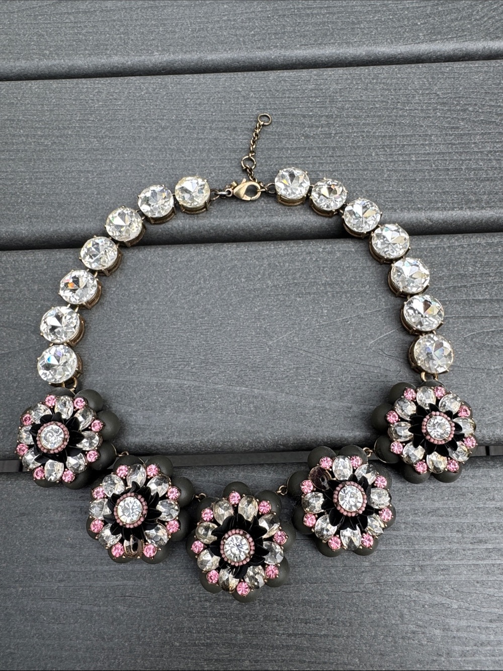 Ann Taylor Pink and Clear Floral Statement Necklace